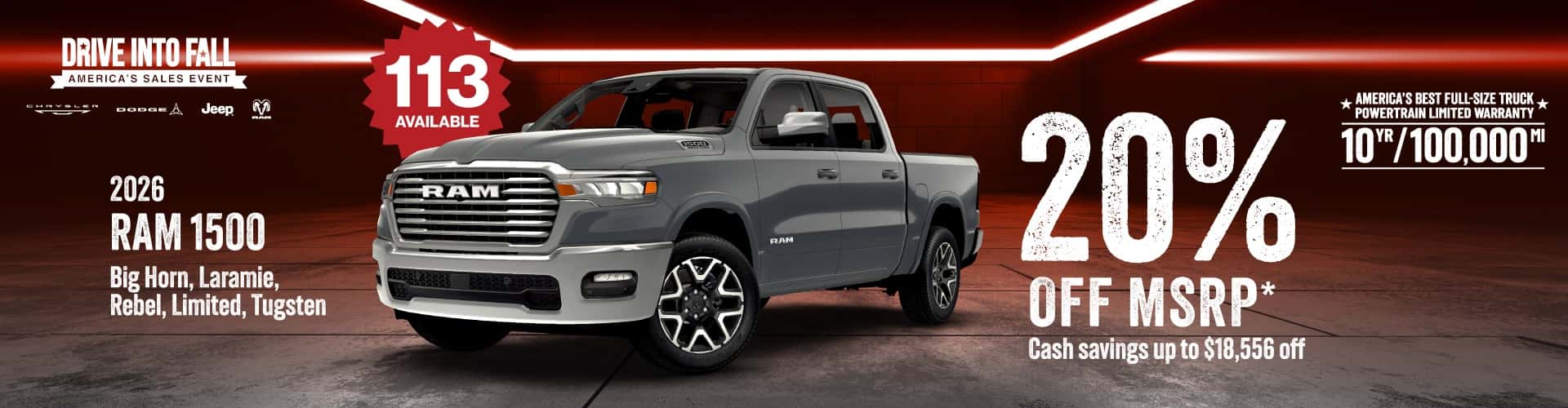 2026 RAM 1500 Big Horn/Laramie/Rebel/Limited/tugsten : Cash savings up to up to $18,556 off