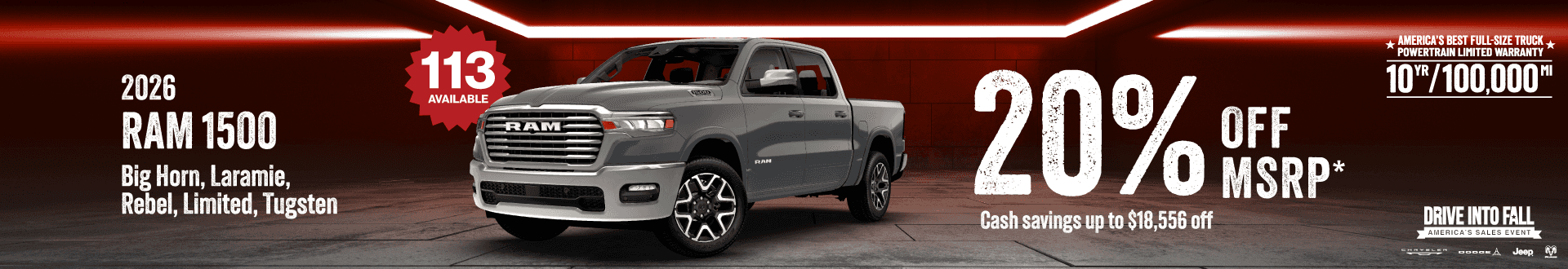 2026 RAM 1500 Big Horn/Laramie/Rebel/Limited/tugsten : Cash savings up to up to $18,556 off