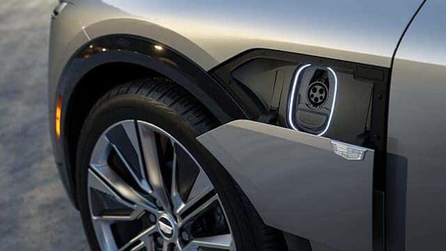 Charging port of the 2023 Cadillac LYRIQ.