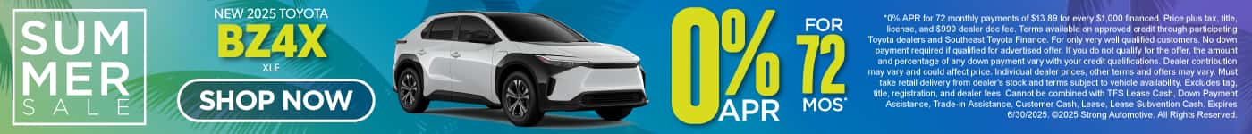 New 2025 Toyota BZ4X XLE - 0% APR for 72 Months — Shop Now