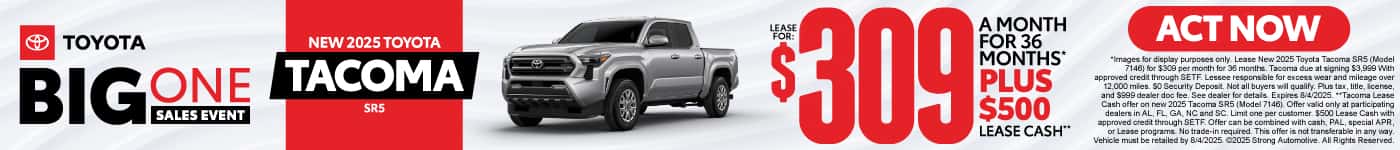NEW 2025 TACOMA SR5 LEASE FOR $309 A MO / 36 MONTHS* PLUS $500 LEASE CASH**