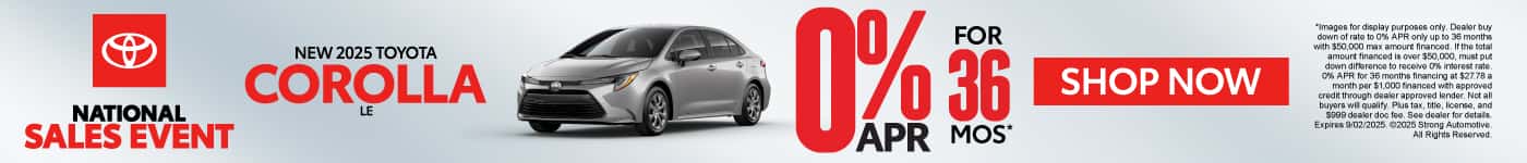 NEW 2025 TOYOTA COROLLA LE 0% APR* / 36 MONTHS