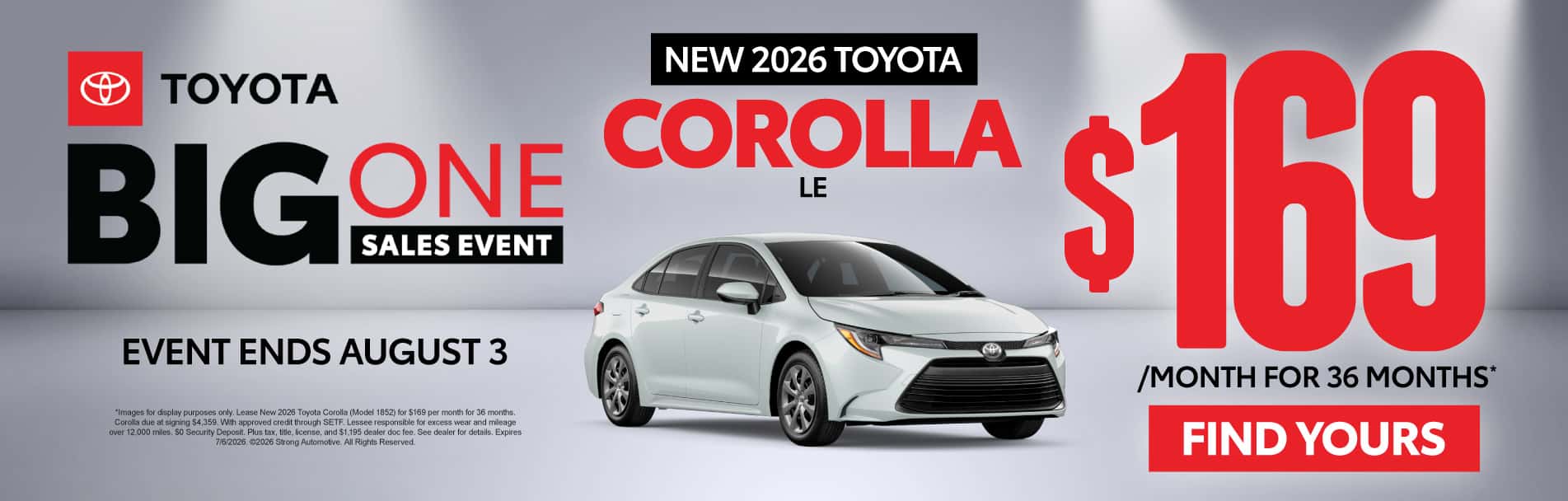 New 2026 Toyota Corolla LE $169/mo for 36 months*