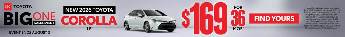 New 2026 Toyota Corolla LE $169/mo for 36 months*