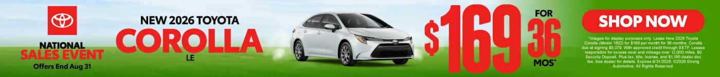New 2026 Toyota Corolla LE $169/mo for 36 months*
