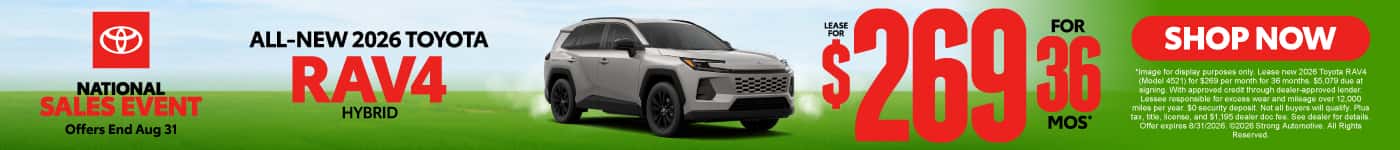 All-New 2026 Toyota RAV4 Hybrid Lease for $269 / 36 Mo*