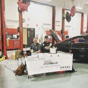 Josh and Jay at the Toyota of Corvallis booth at Dyno Days