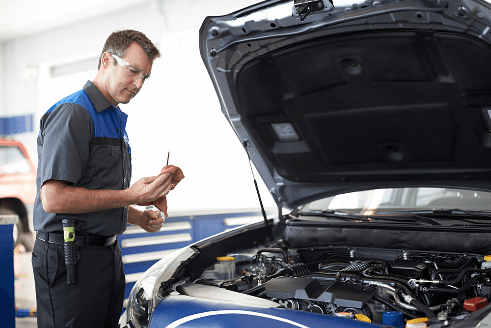 Subaru certified technicians working in the service center