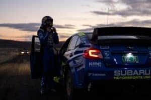 Travis Pastrana outside his car at the ORegon Trail Rally